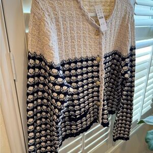 JCrew Textured Crocheted Lady Jacket - XL New with Tags - Navy and Cream